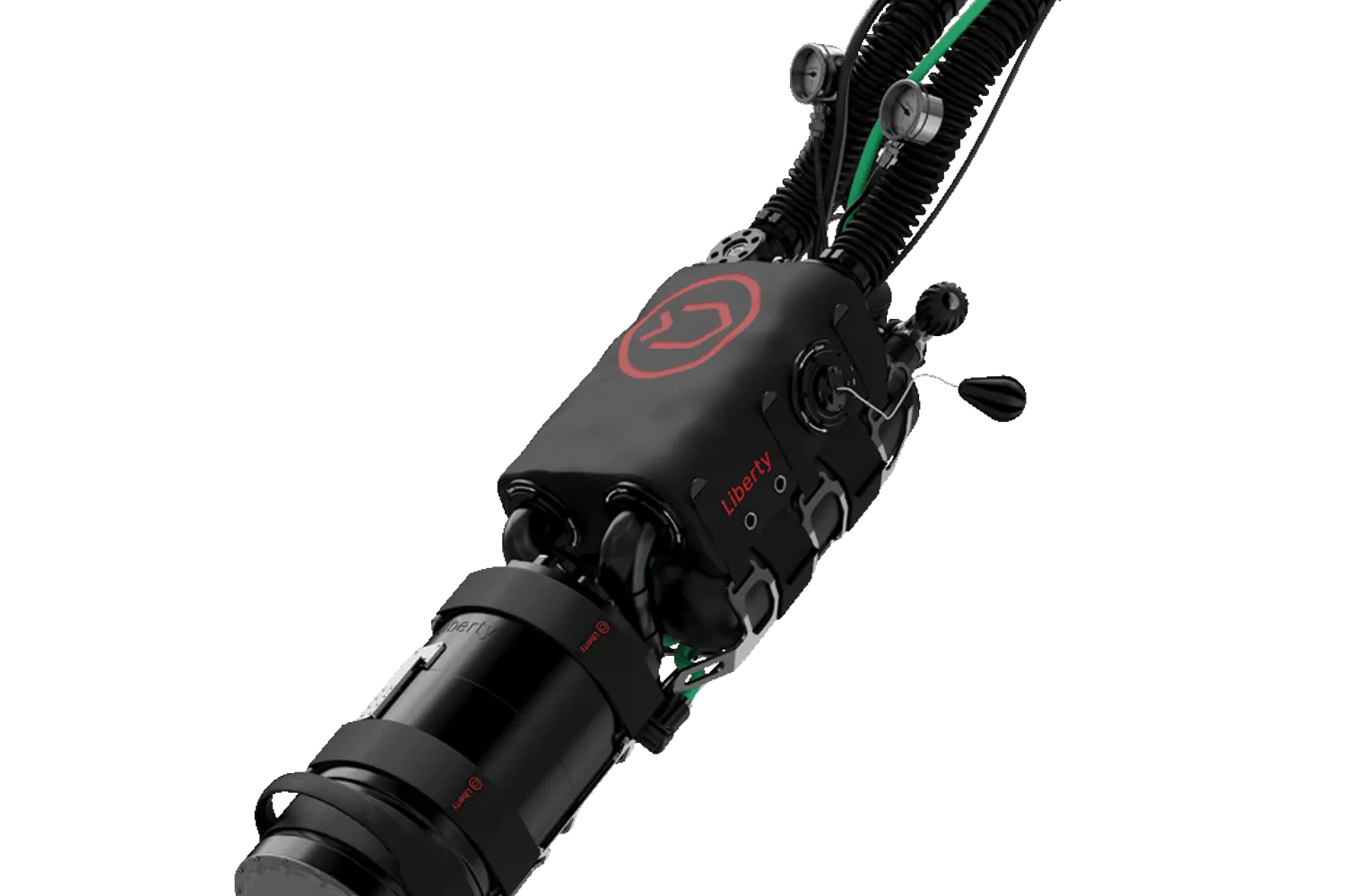 Angled studio view of the streamlined sidemount Liberty unit